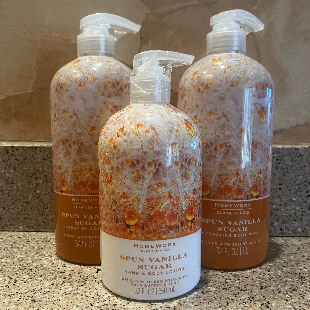 HomeWorx Jumbo Spun Vanilla Sugar Shower Gels and Body Lotion! Brand new!!